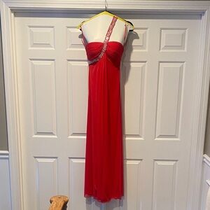 Cache Red One-Shoulder Dress with Embellishments